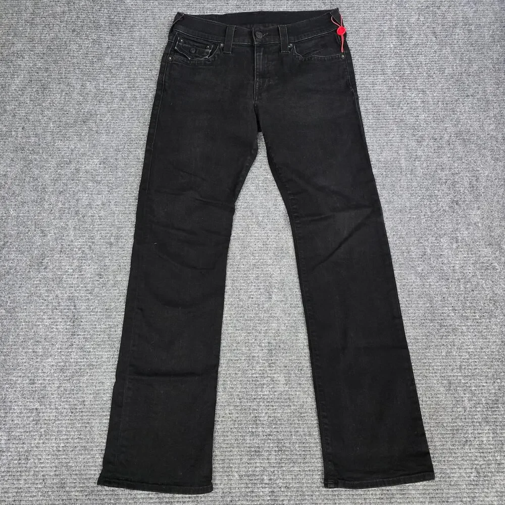 True Religion Ricky Jeans Mens 31x32 Black Relaxed Straight Made USA Flap Pocket